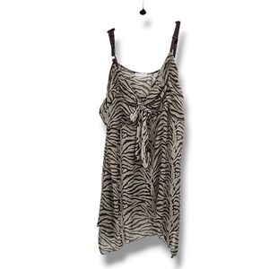Kaelyn Max-II 3X Zebra Print Sleeveless Tie Front Flowy Tank Top Blouse‎